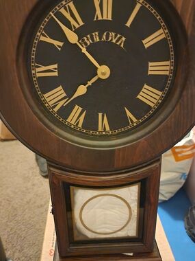 NEW Bulova Wooden Wall Clock in Brown and Gold Roman Dial